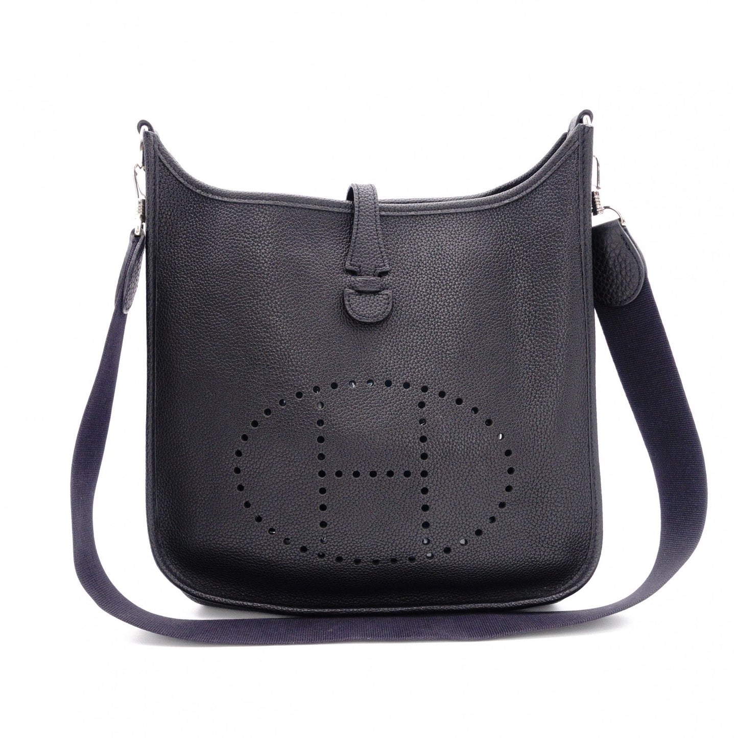 HERMES Evelyn PM Shoulder Bag, Leather, Black, Silver Hardware, Crossbody, □G Stamp