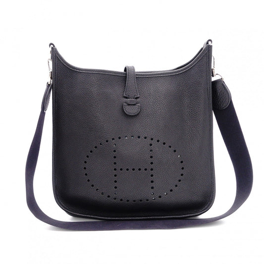 HERMES Evelyn PM Shoulder Bag, Leather, Black, Silver Hardware, Crossbody, □G Stamp