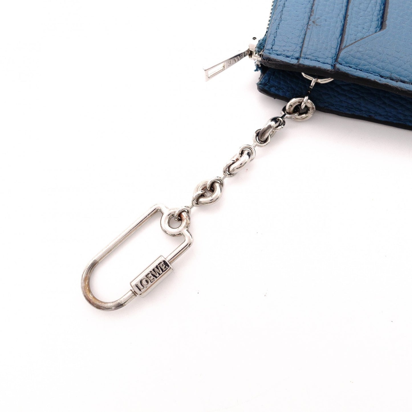 LOEWE Anagram Coin Case, Leather, Turquoise Blue, Logo, Silver Hardware, Card Case