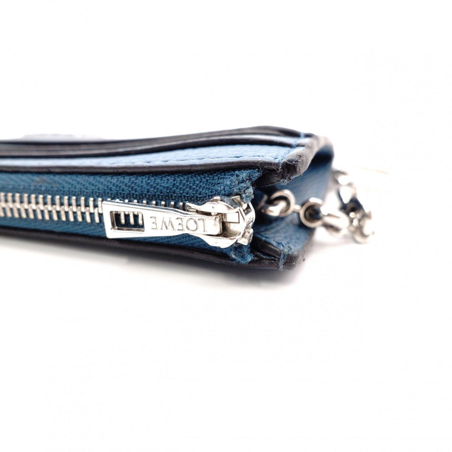 LOEWE Anagram Coin Case, Leather, Turquoise Blue, Logo, Silver Hardware, Card Case