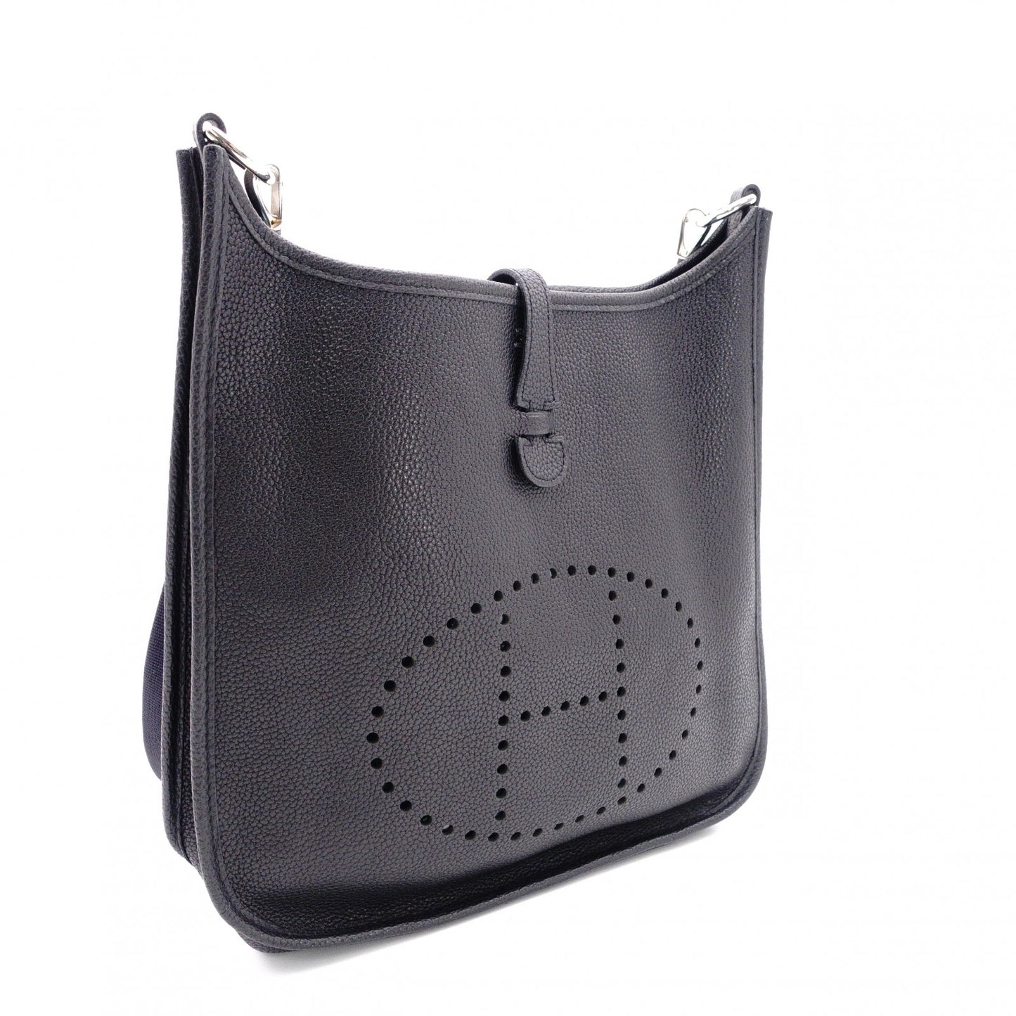 HERMES Evelyn PM Shoulder Bag, Leather, Black, Silver Hardware, Crossbody, □G Stamp