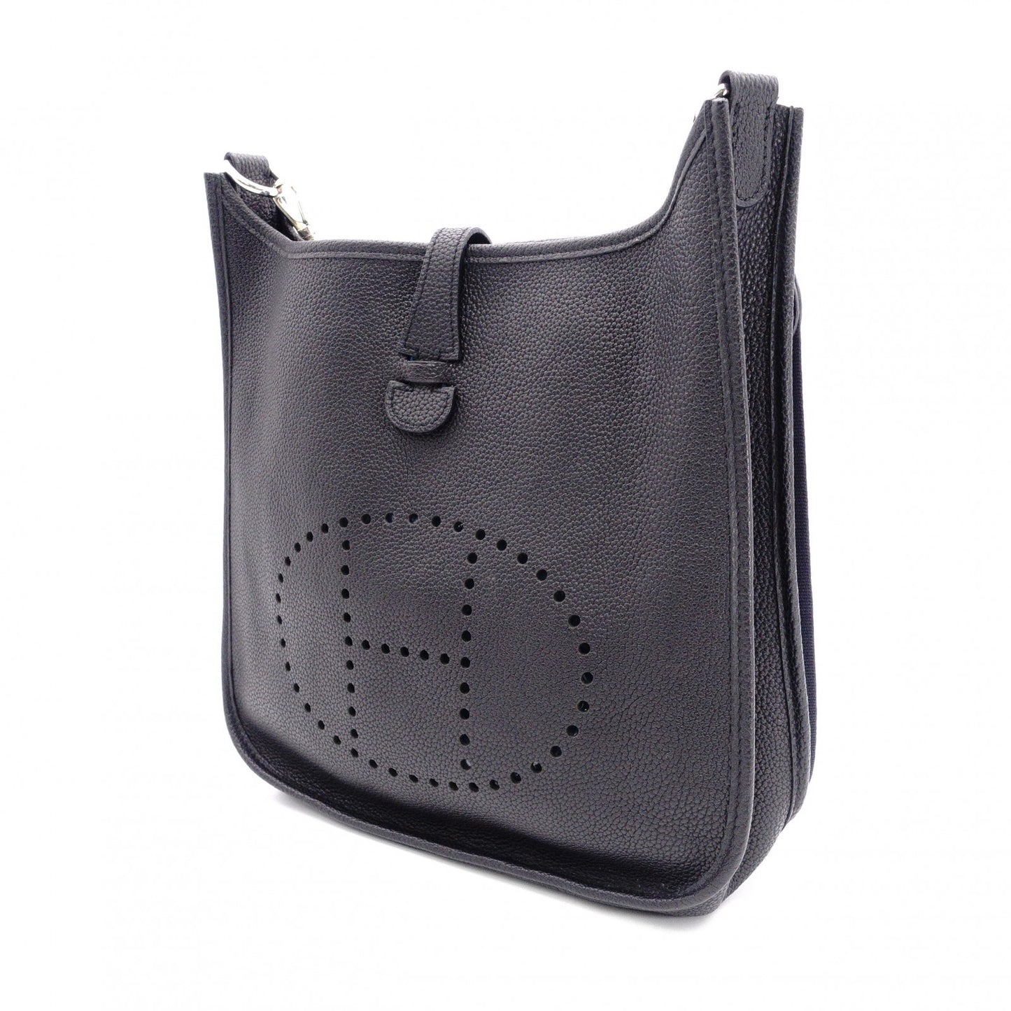 HERMES Evelyn PM Shoulder Bag, Leather, Black, Silver Hardware, Crossbody, □G Stamp