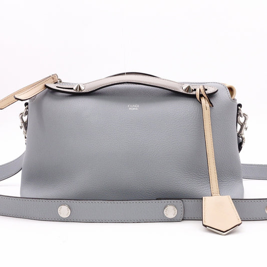 FENDI By the Way Handbag, Leather, Blue-Gray, Women's, 2-Way, Beige, Crossbody, Silver Hardware