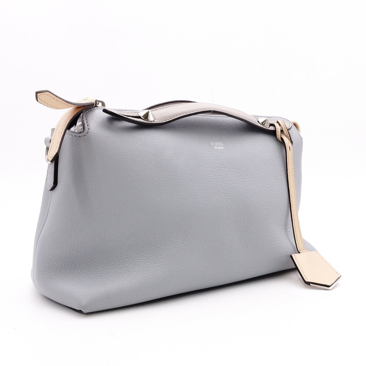 FENDI By the Way Handbag, Leather, Blue-Gray, Women's, 2-Way, Beige, Crossbody, Silver Hardware