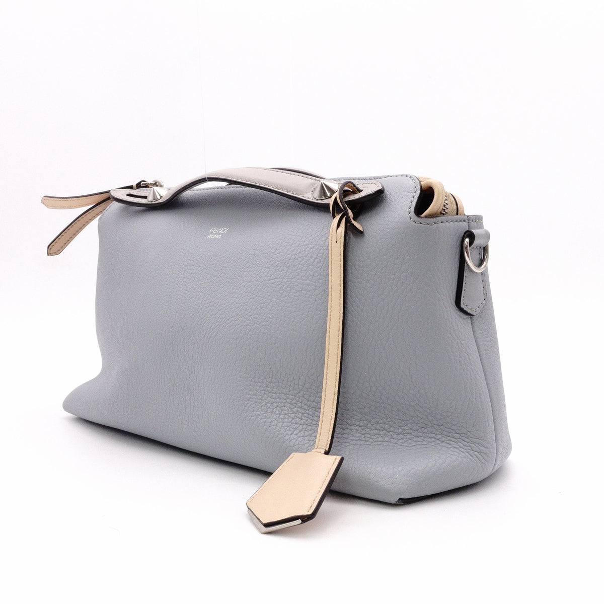 FENDI By the Way Handbag, Leather, Blue-Gray, Women's, 2-Way, Beige, Crossbody, Silver Hardware