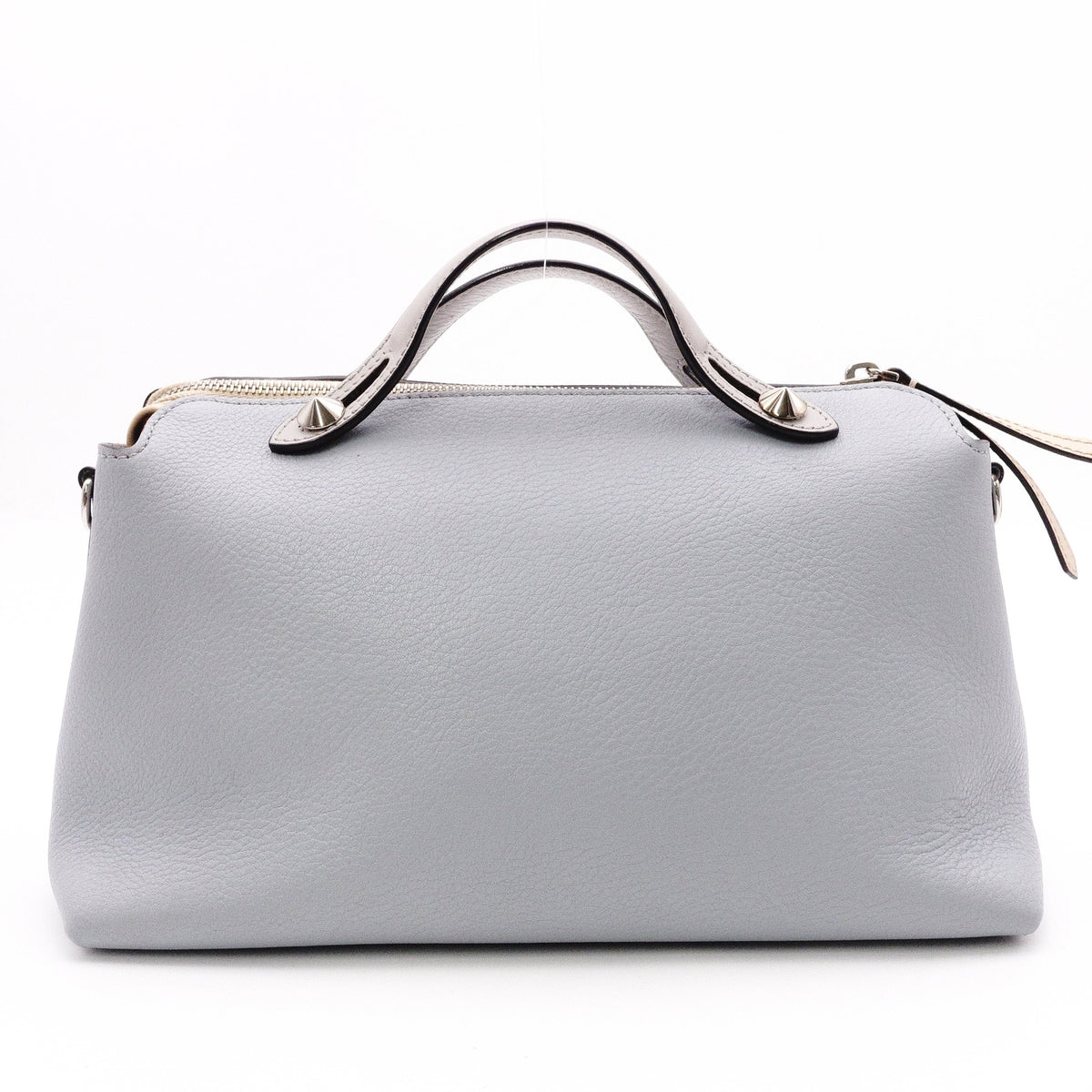 FENDI By the Way Handbag, Leather, Blue-Gray, Women's, 2-Way, Beige, Crossbody, Silver Hardware