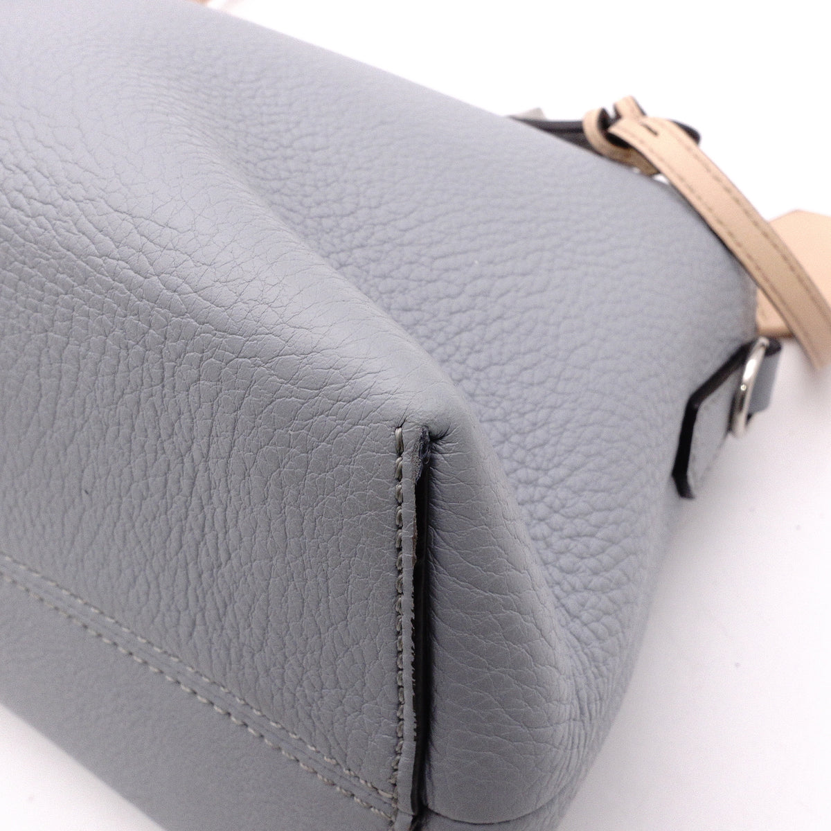 FENDI By the Way Handbag, Leather, Blue-Gray, Women's, 2-Way, Beige, Crossbody, Silver Hardware