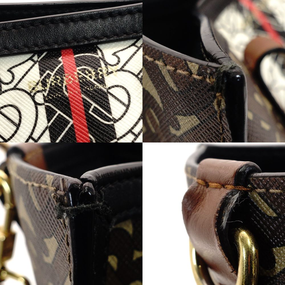 Burberry Small Monogram Stripe E Canvas Portrait Tote Bag PVC Leather Brown × Black 2-Way 7-10-542