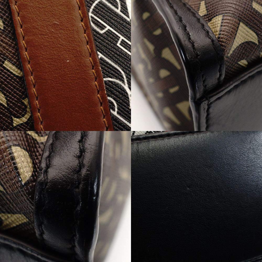 Burberry Small Monogram Stripe E Canvas Portrait Tote Bag PVC Leather Brown × Black 2-Way 7-10-542