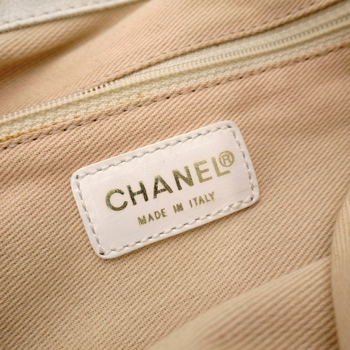 CHANEL Chain Tote Bag, Olsen Shoulder Bag, Canvas and Leather, Beige