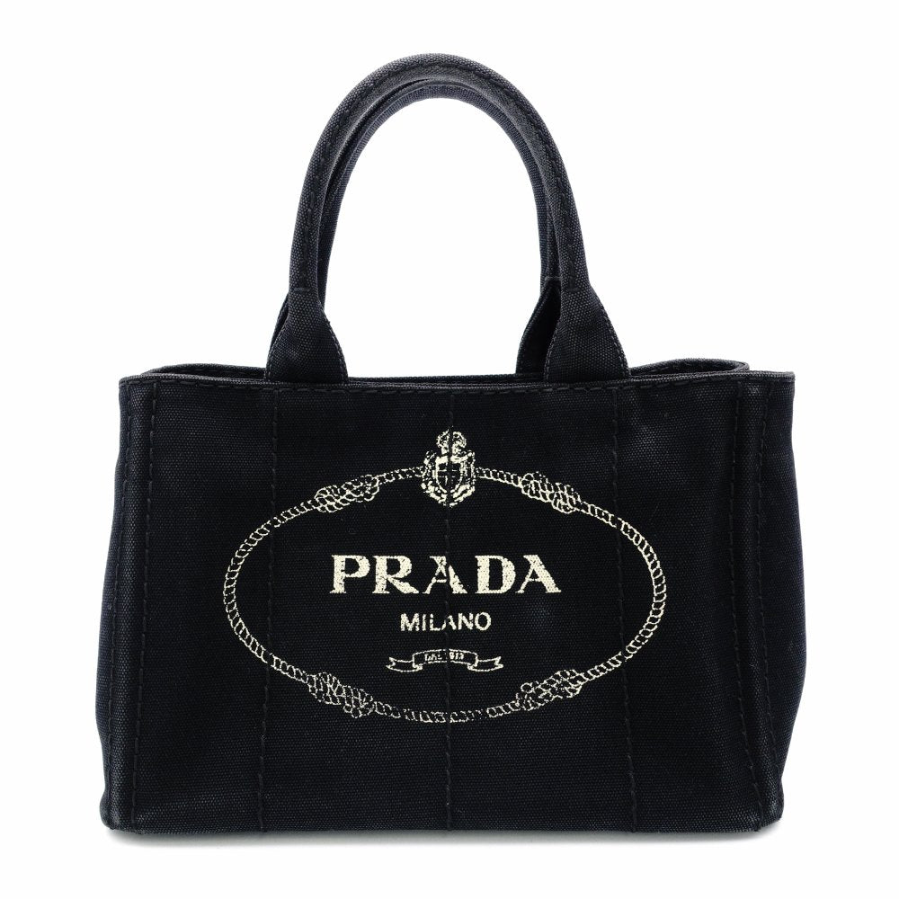 PRADA Canapa Handbag Canvas Black 2-Way