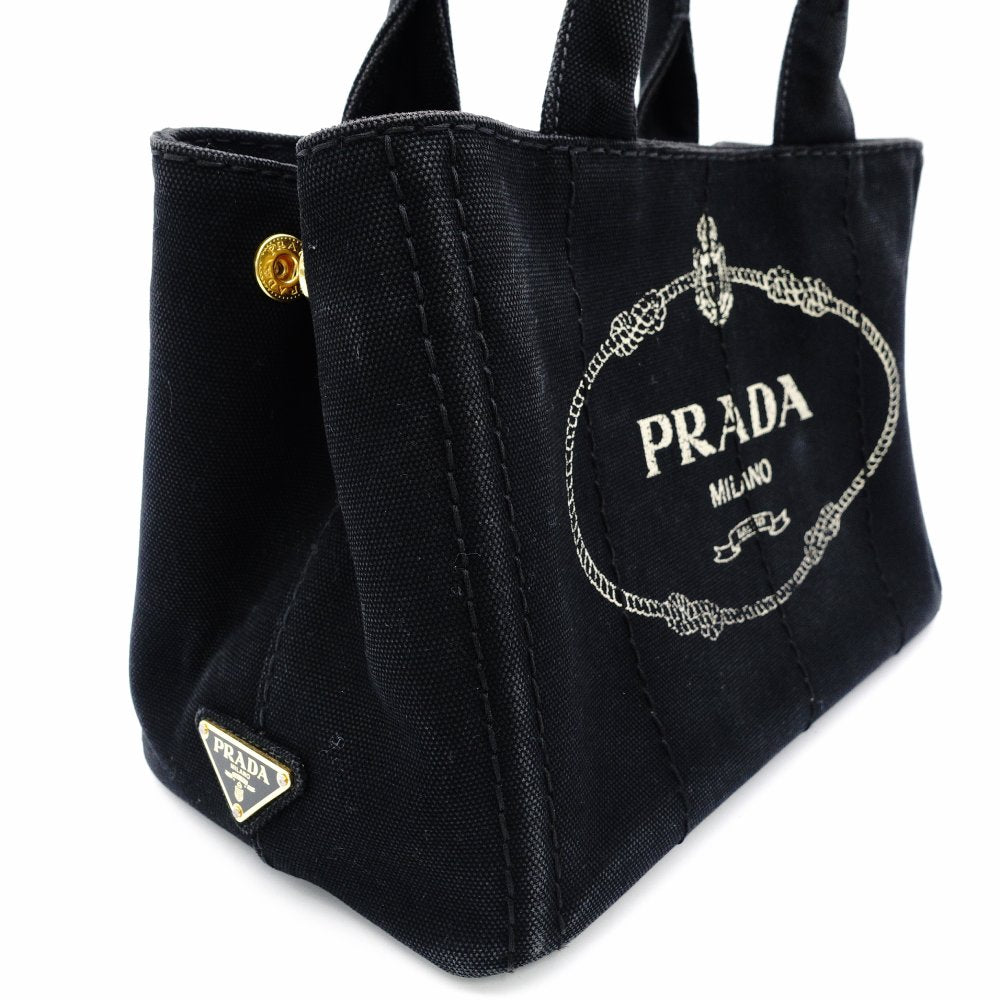 PRADA Canapa Handbag Canvas Black 2-Way