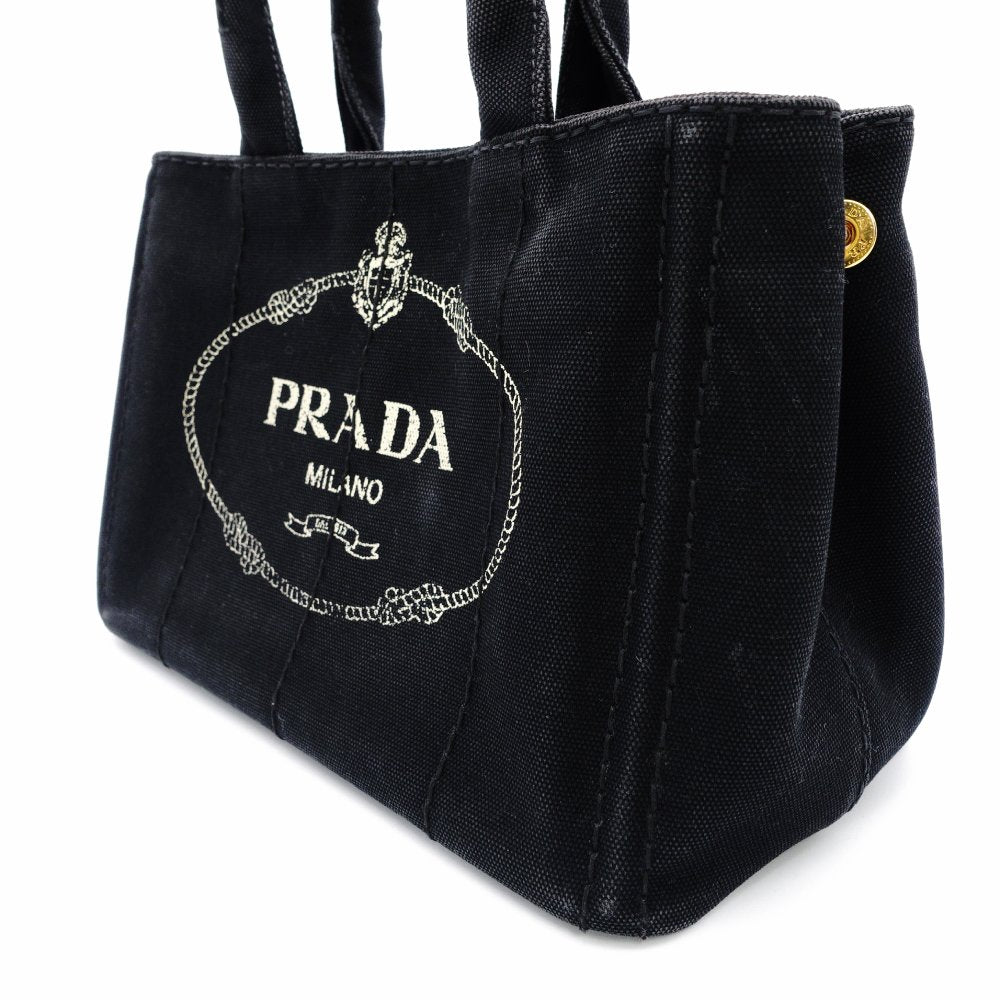 PRADA Canapa Handbag Canvas Black 2-Way