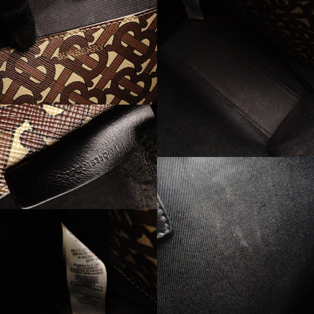 Burberry Small Monogram Stripe E Canvas Portrait Tote Bag PVC Leather Brown × Black 2-Way 7-10-542