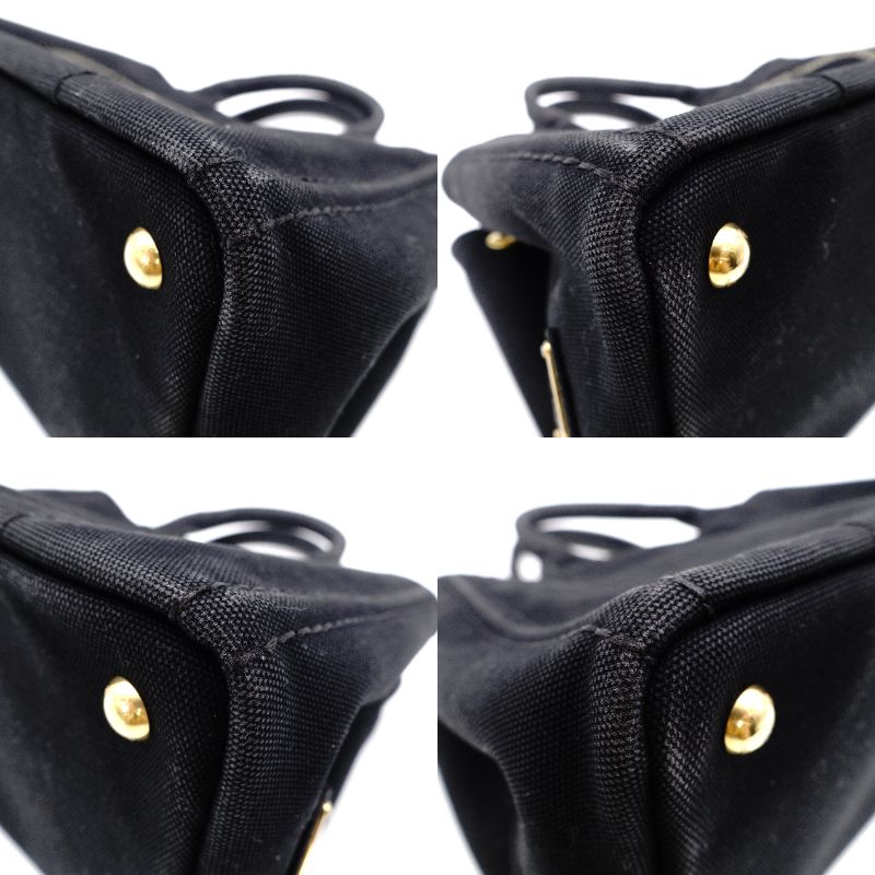 PRADA Canapa Handbag Canvas Black 2-Way