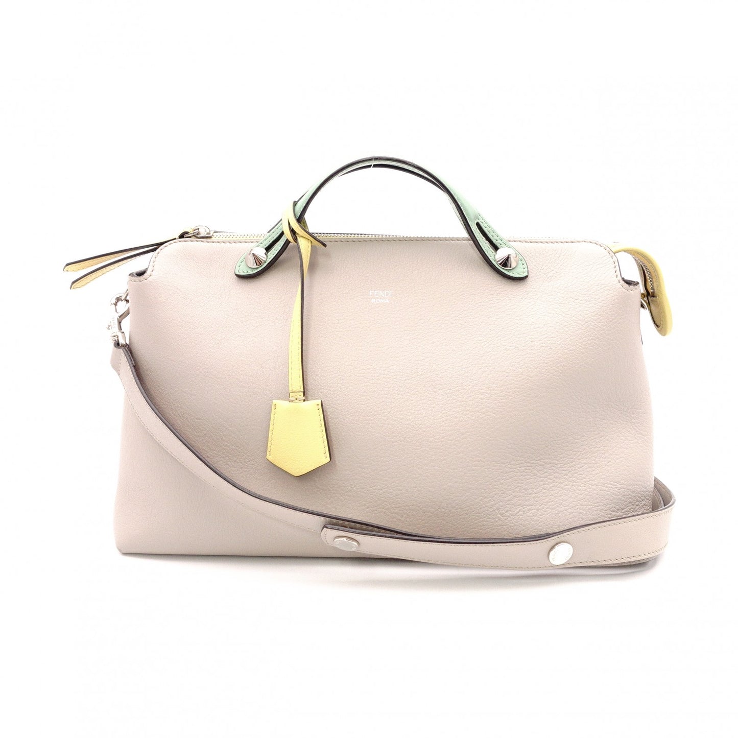 FENDI By the Way Handbag, Leather, Greige, 2-Way Shoulder Bag for Women, with Charm