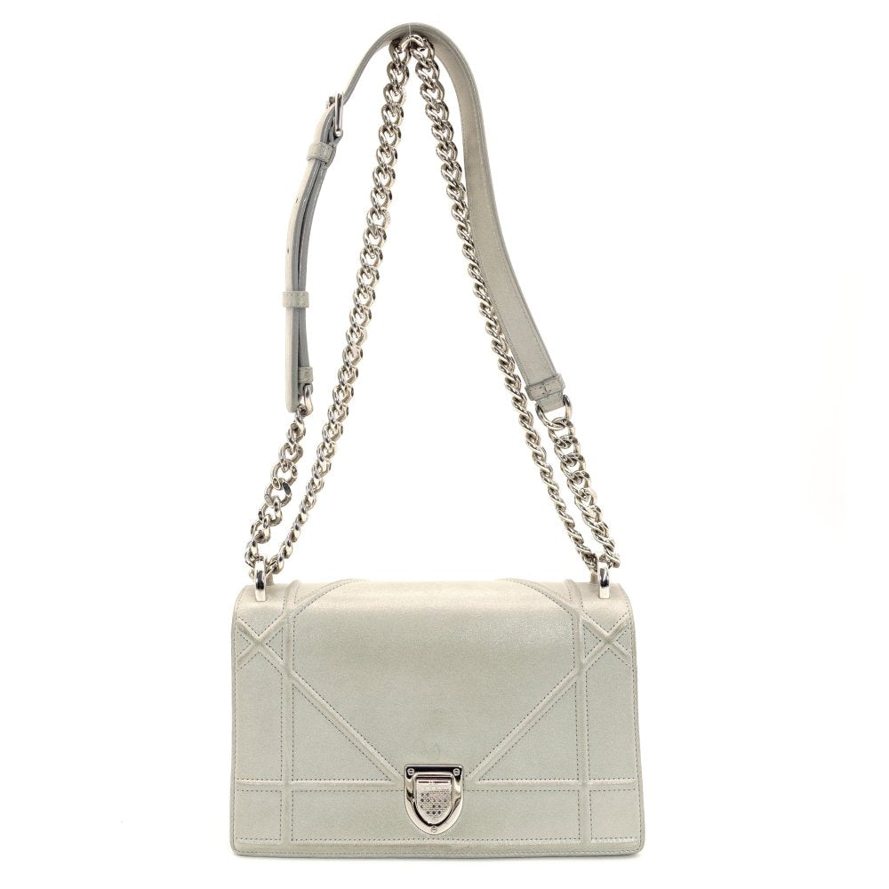 DIOR Diorama Chain Shoulder Bag Gray Suede Leather Crossbody Silver Hardware 7-10-544