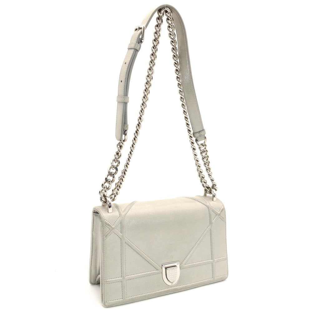 DIOR Diorama Chain Shoulder Bag Gray Suede Leather Crossbody Silver Hardware 7-10-544