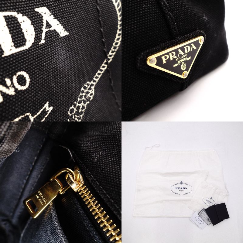 PRADA Canapa Handbag Canvas Black 2-Way