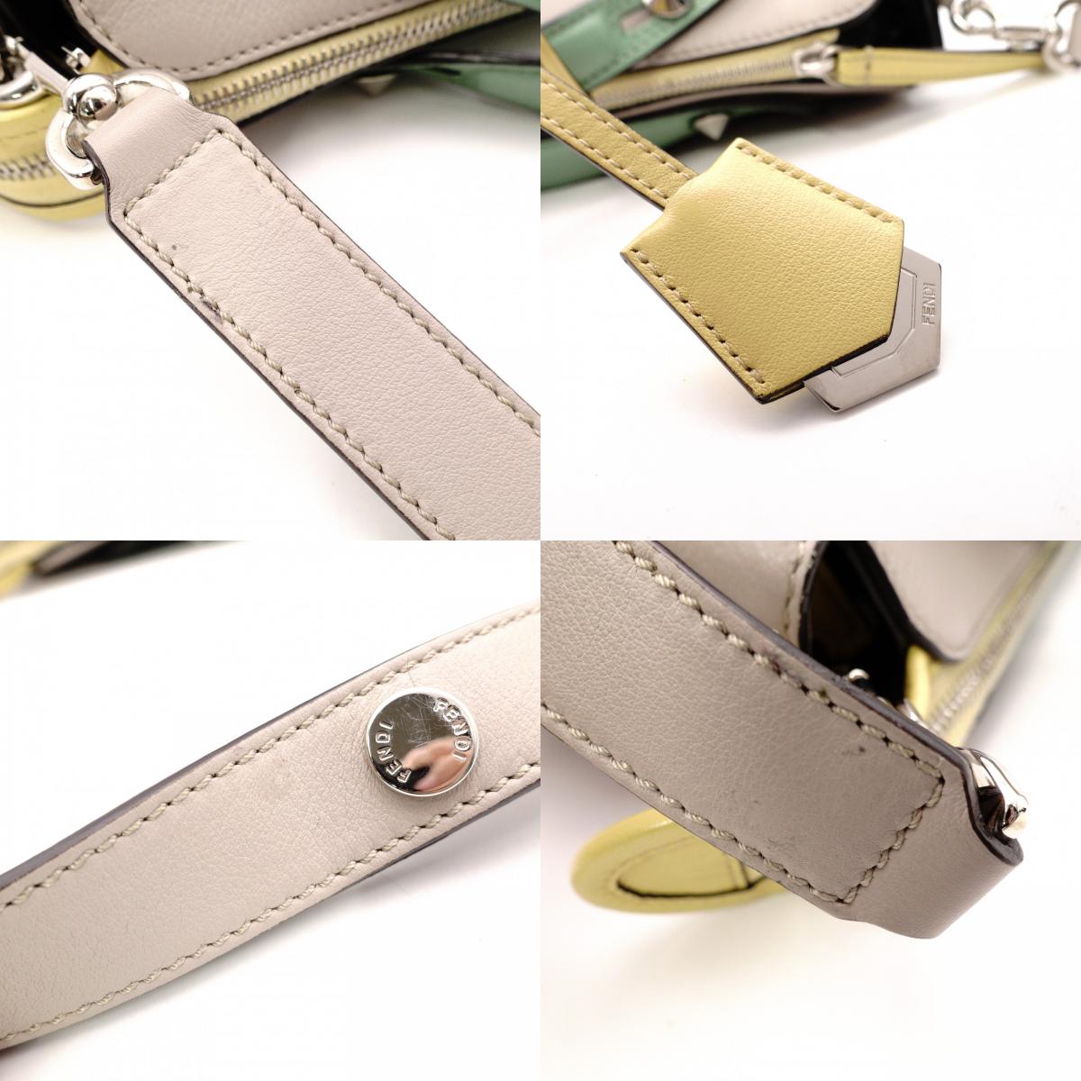 FENDI By the Way Handbag, Leather, Greige, 2-Way Shoulder Bag for Women, with Charm
