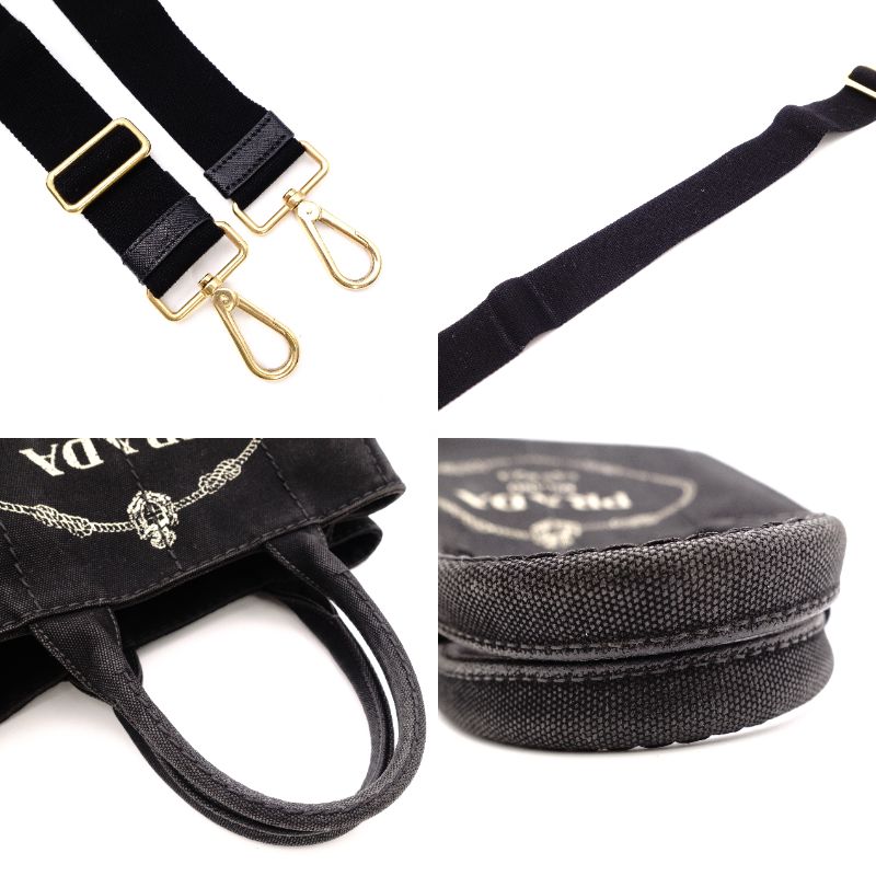 PRADA Canapa Handbag Canvas Black 2-Way