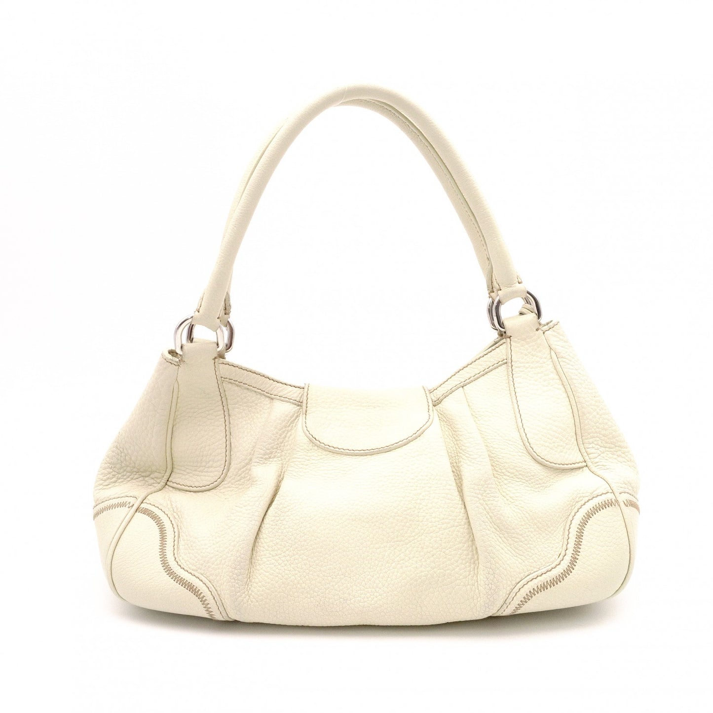 PRADA Vitello Daino Shoulder Bag / Handbag, Leather, White, Silver Hardware, Women's