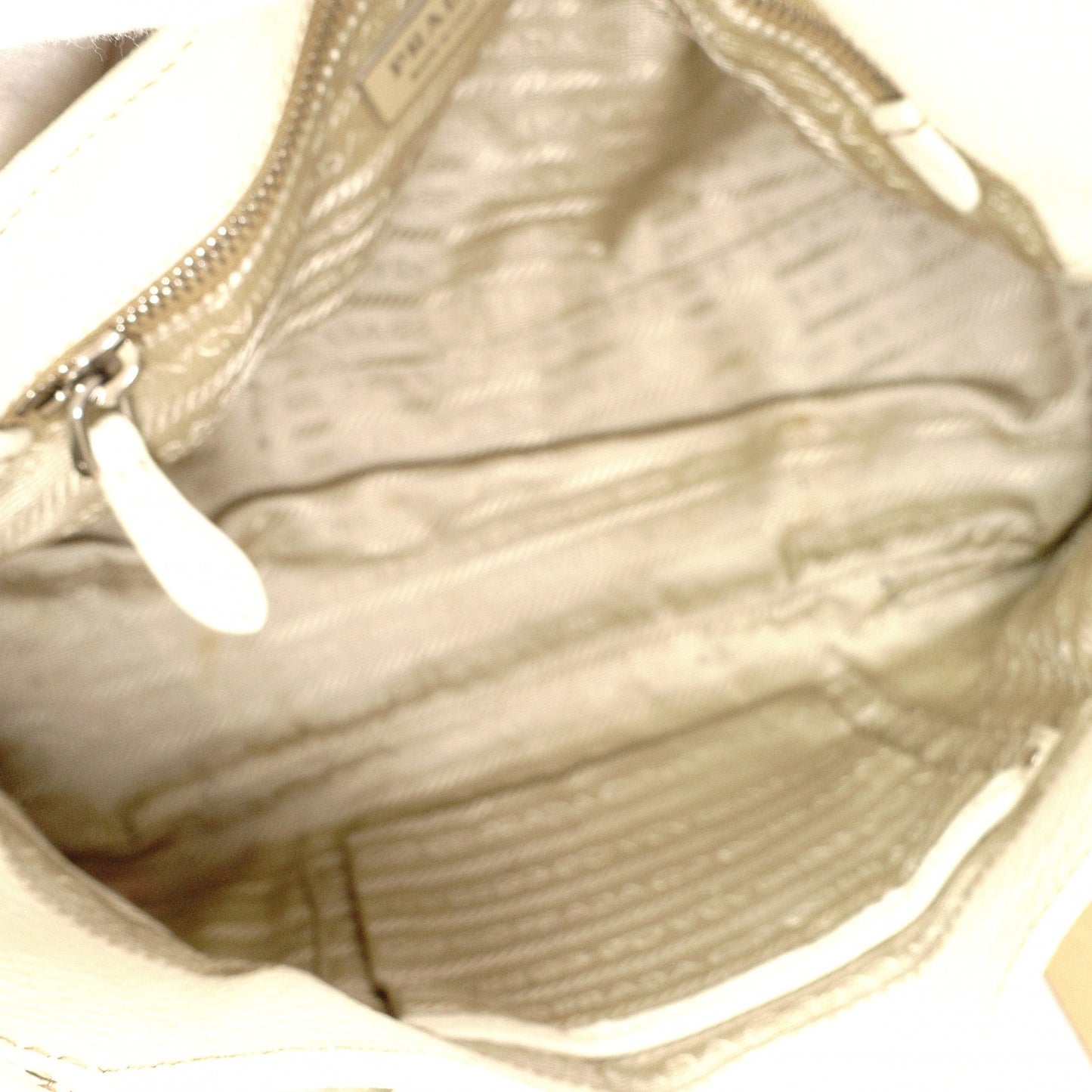 PRADA Vitello Daino Shoulder Bag / Handbag, Leather, White, Silver Hardware, Women's
