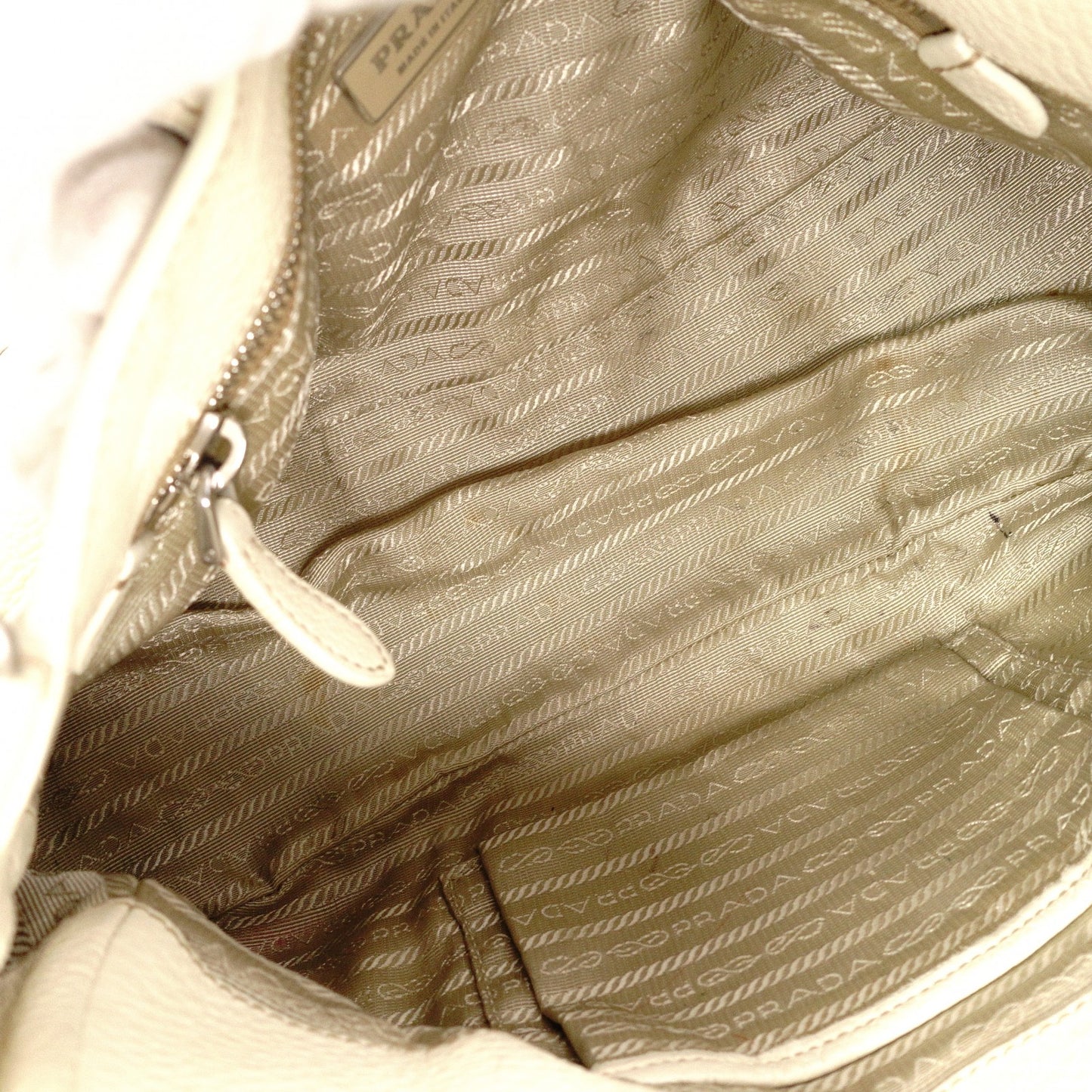 PRADA Vitello Daino Shoulder Bag / Handbag, Leather, White, Silver Hardware, Women's