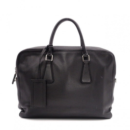 PRADA Leather Tote Bag, Black, Men's Business Bag, Briefcase, A4 Size, Silver Hardware