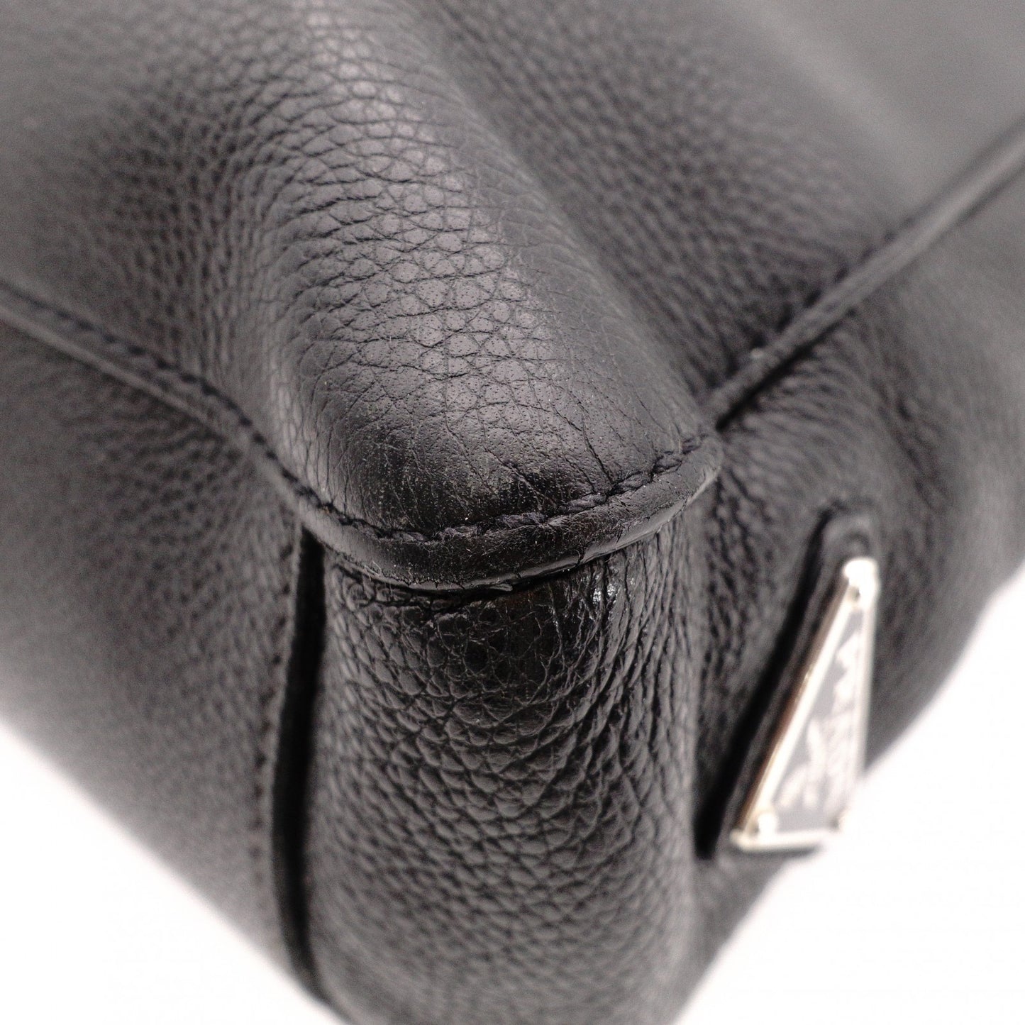 PRADA Leather Tote Bag, Black, Men's Business Bag, Briefcase, A4 Size, Silver Hardware