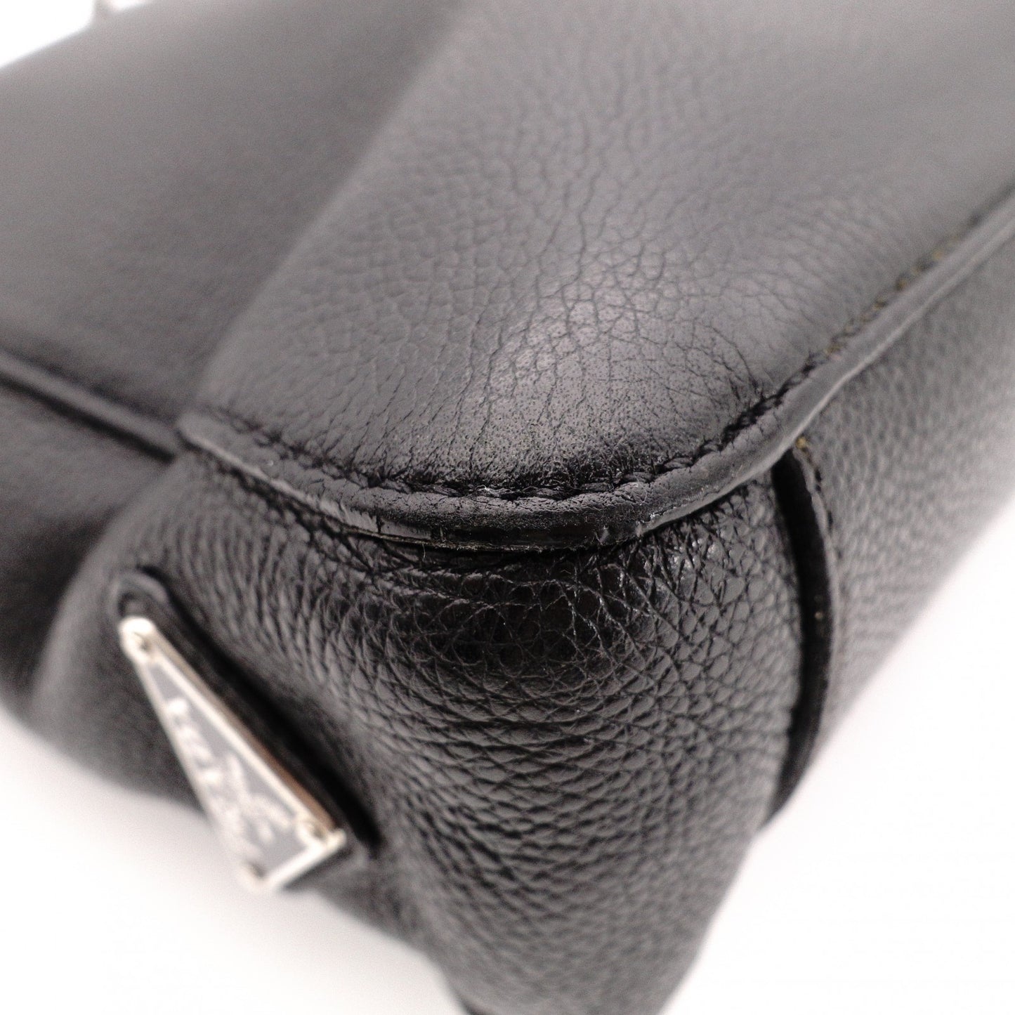 PRADA Leather Tote Bag, Black, Men's Business Bag, Briefcase, A4 Size, Silver Hardware