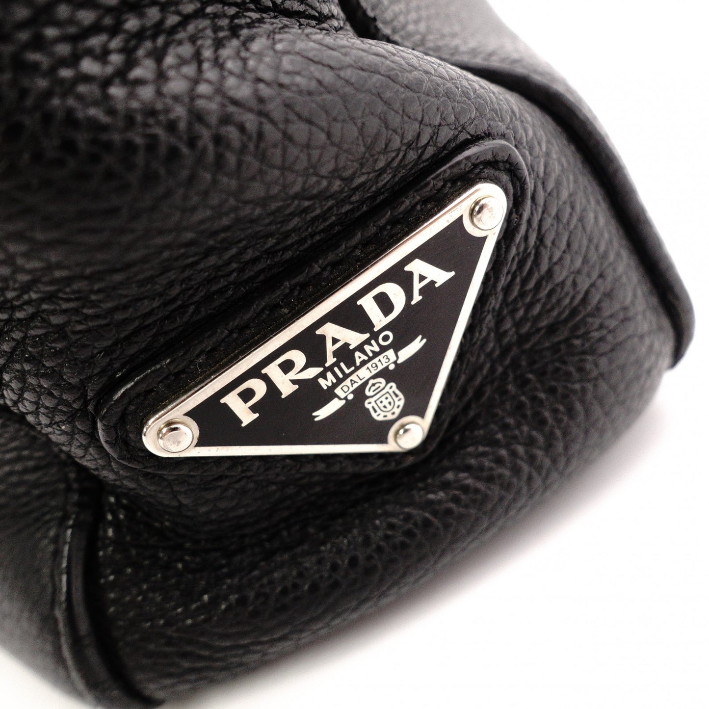 PRADA Leather Tote Bag, Black, Men's Business Bag, Briefcase, A4 Size, Silver Hardware