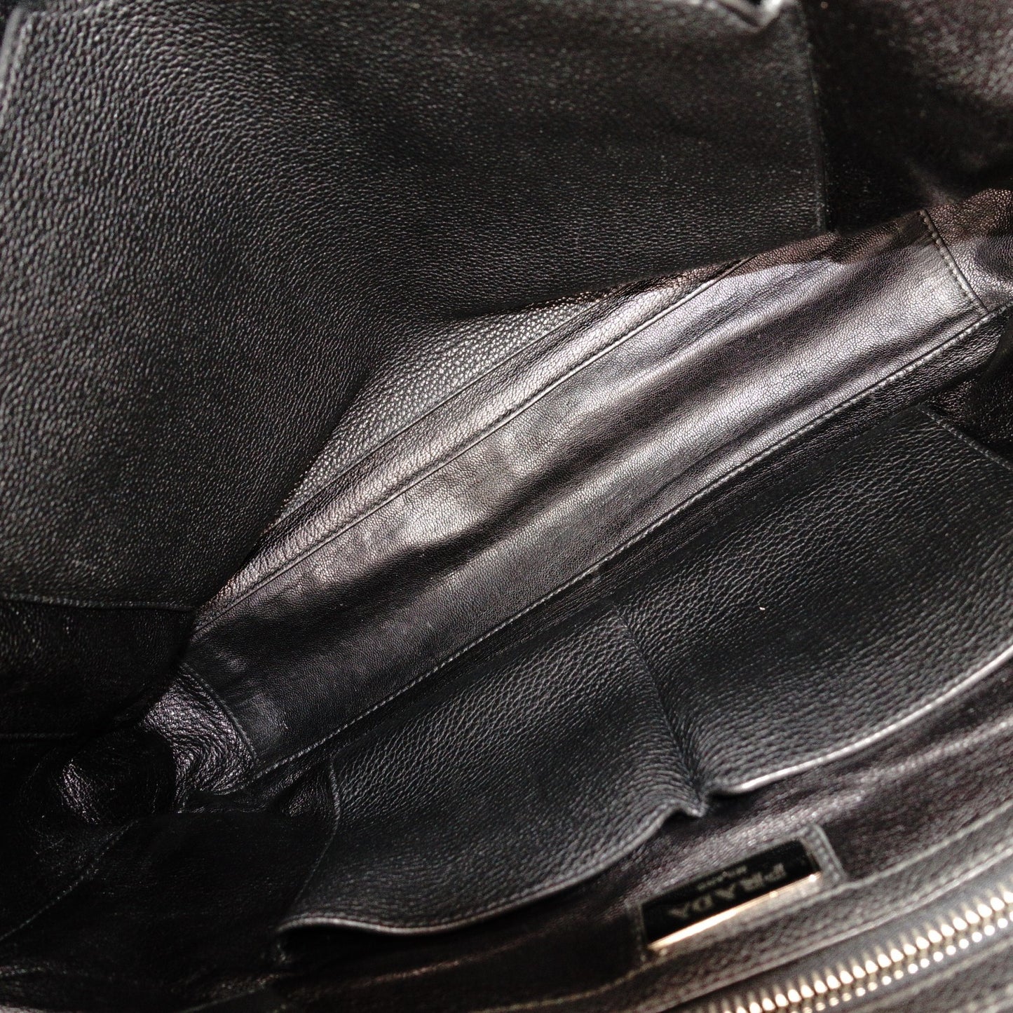 PRADA Leather Tote Bag, Black, Men's Business Bag, Briefcase, A4 Size, Silver Hardware