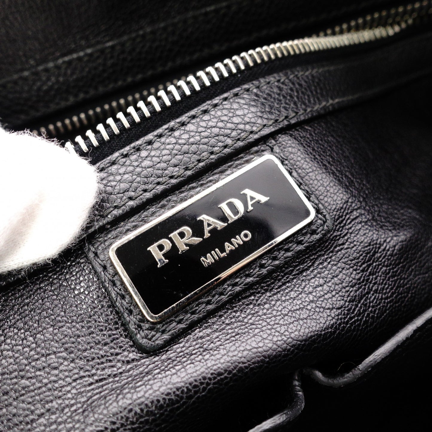 PRADA Leather Tote Bag, Black, Men's Business Bag, Briefcase, A4 Size, Silver Hardware
