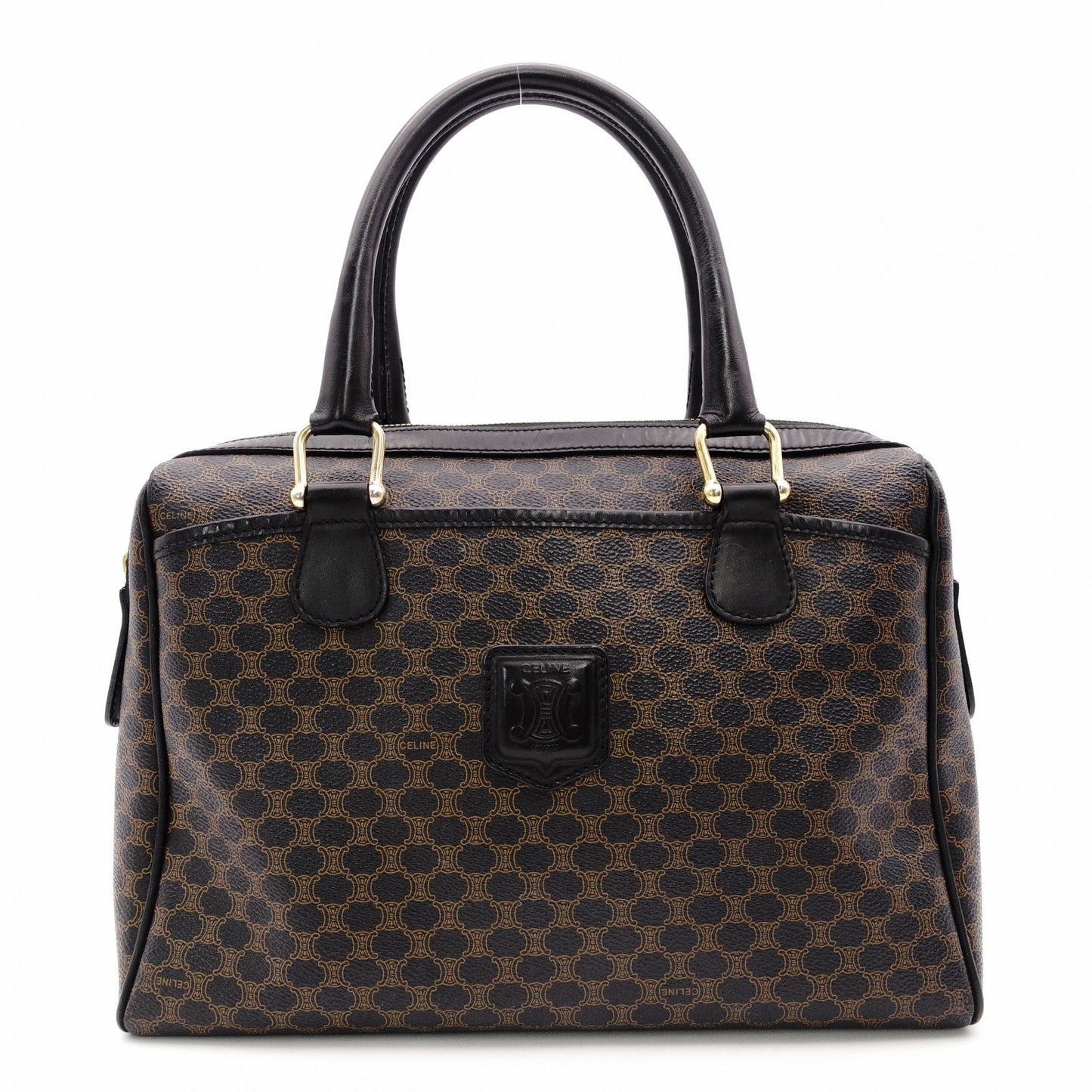 CELINE Macadam Handbag PVC Leather Black Brown