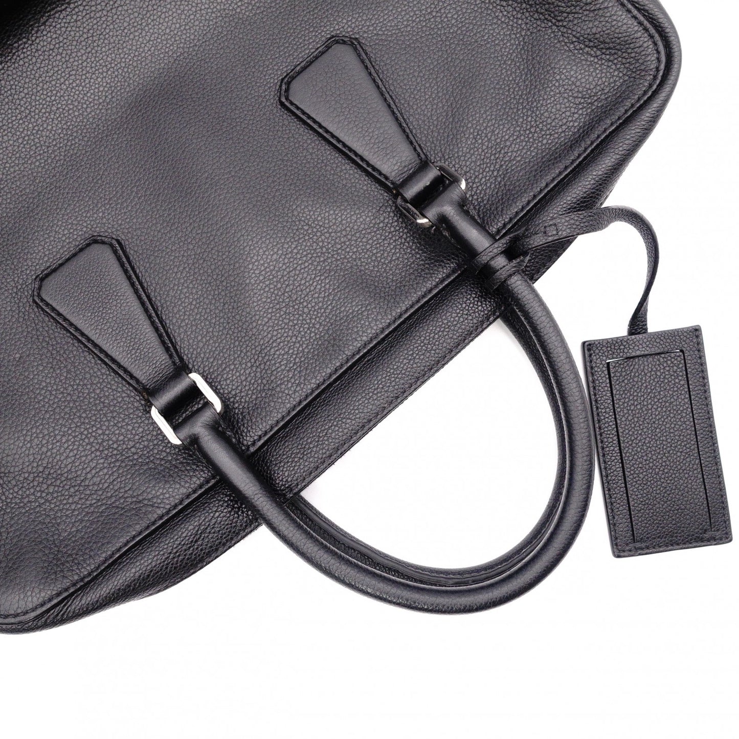 PRADA Leather Tote Bag, Black, Men's Business Bag, Briefcase, A4 Size, Silver Hardware
