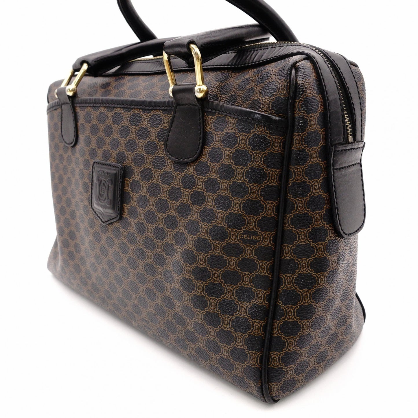CELINE Macadam Handbag PVC Leather Black Brown
