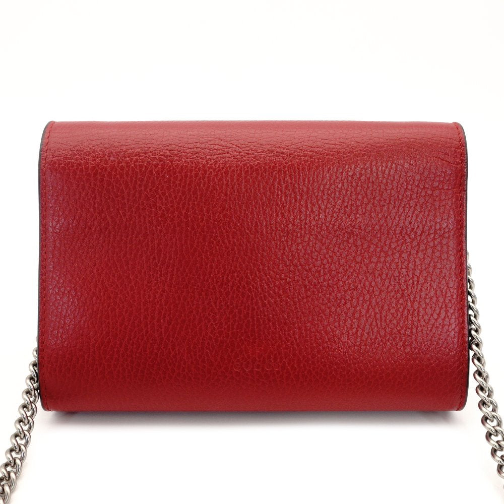 GUCCI Dionysus Leather Chain Shoulder Bag Red 401231 Red Crossbody Rhinestone 7-8-150