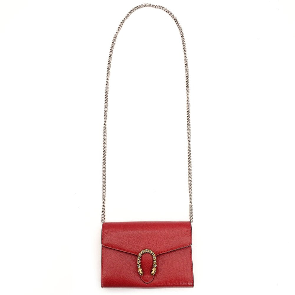 GUCCI Dionysus Leather Chain Shoulder Bag Red 401231 Red Crossbody Rhinestone 7-8-150