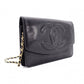 CHANEL Caviar Skin Chain Wallet Shoulder Bag, Leather, Black with Gold Hardware