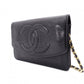 CHANEL Caviar Skin Chain Wallet Shoulder Bag, Leather, Black with Gold Hardware