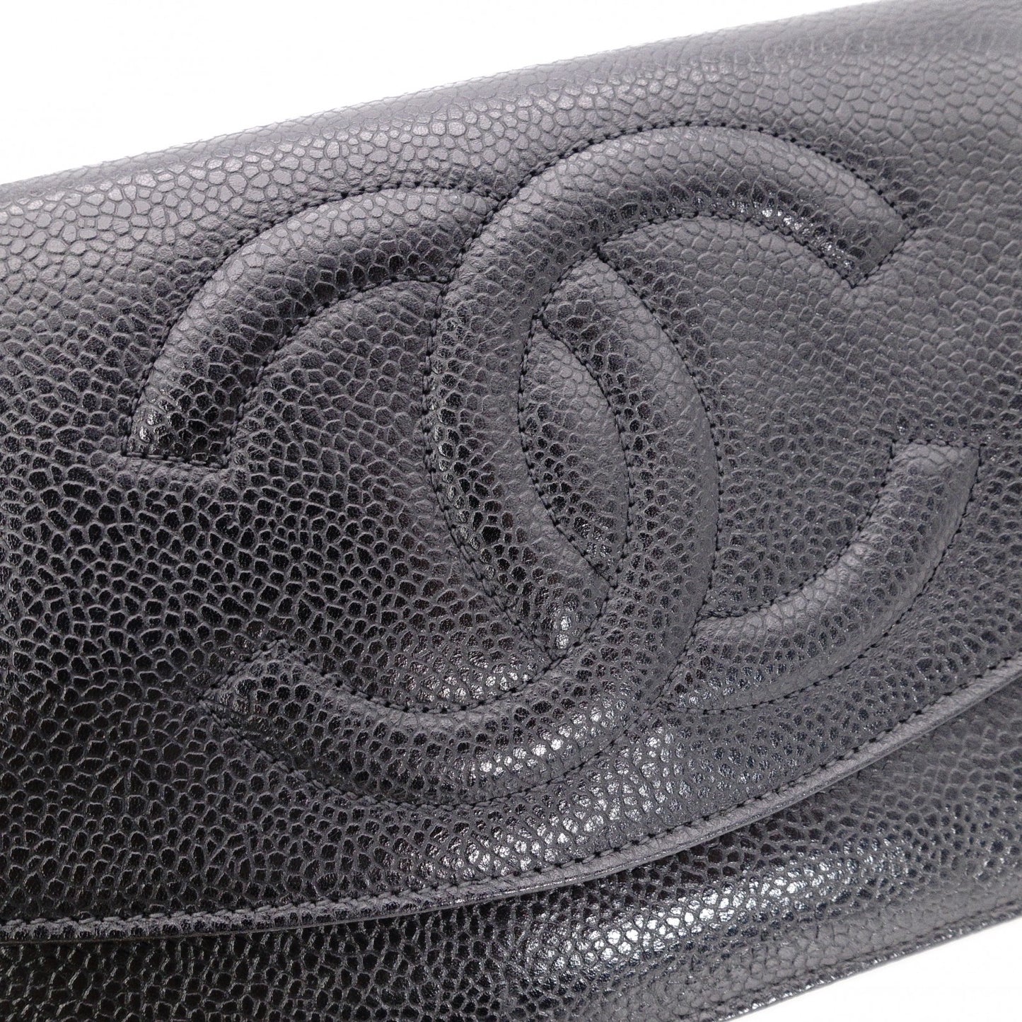 CHANEL Caviar Skin Chain Wallet Shoulder Bag, Leather, Black with Gold Hardware