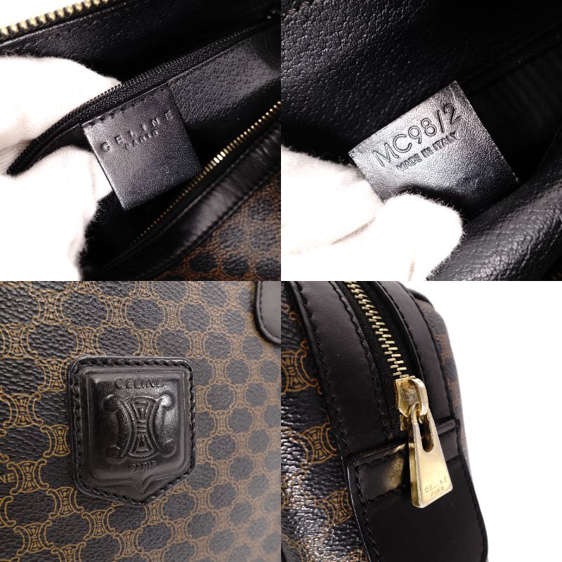 CELINE Macadam Handbag PVC Leather Black Brown