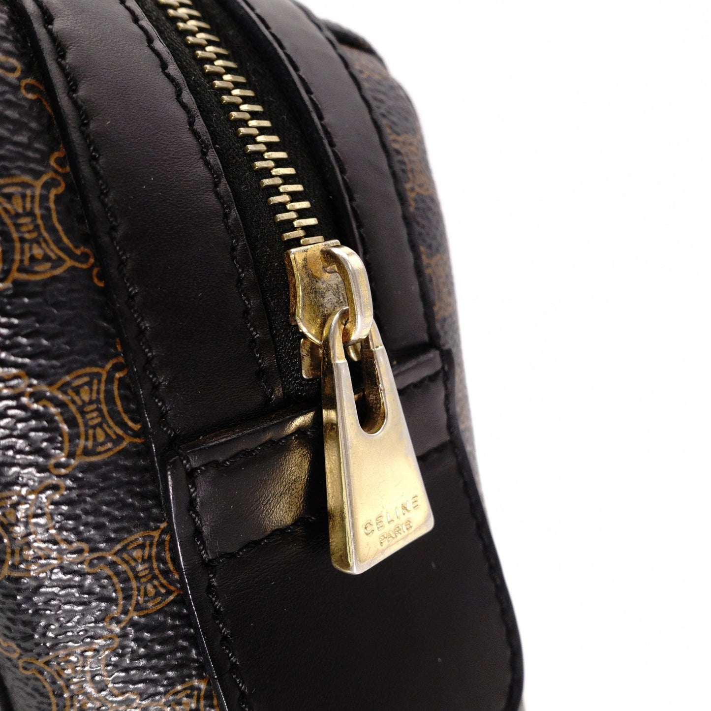 CELINE Macadam Handbag PVC Leather Black Brown