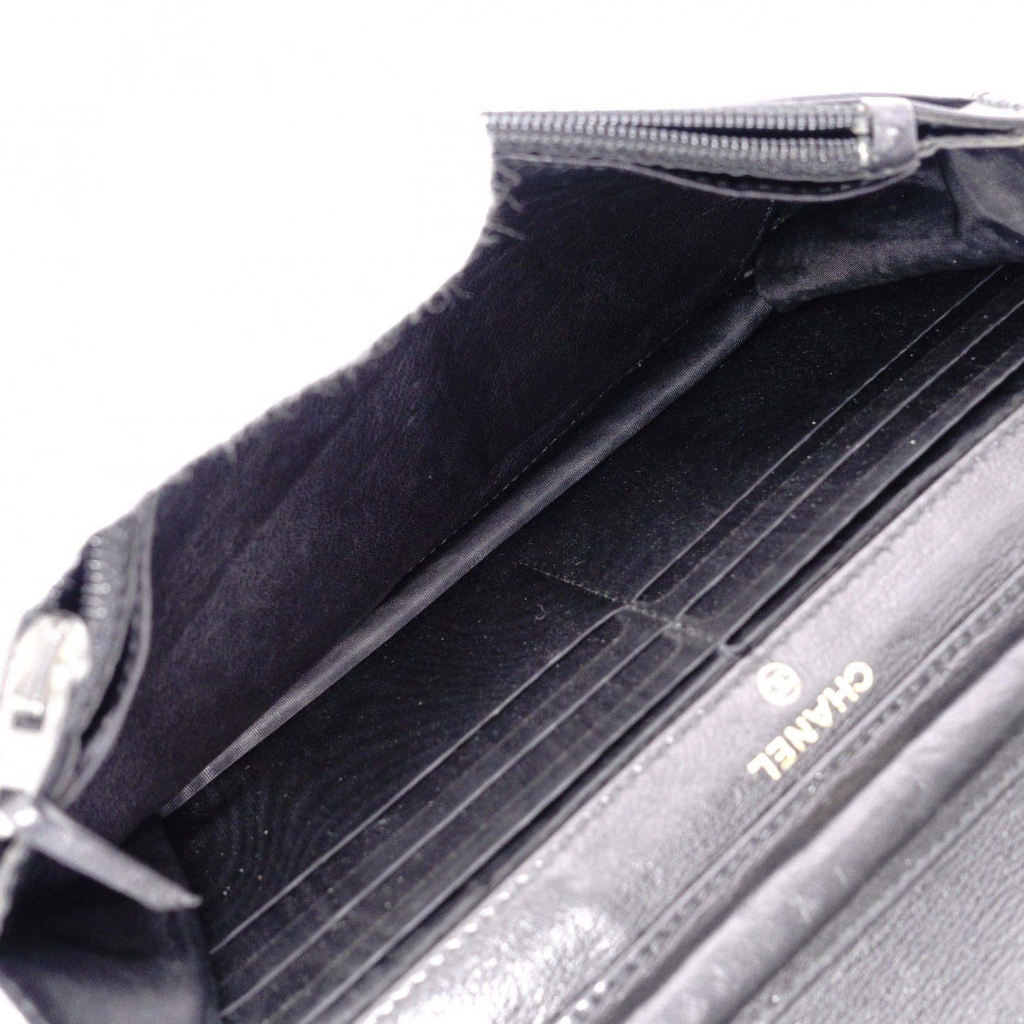 CHANEL Caviar Skin Chain Wallet Shoulder Bag, Leather, Black with Gold Hardware