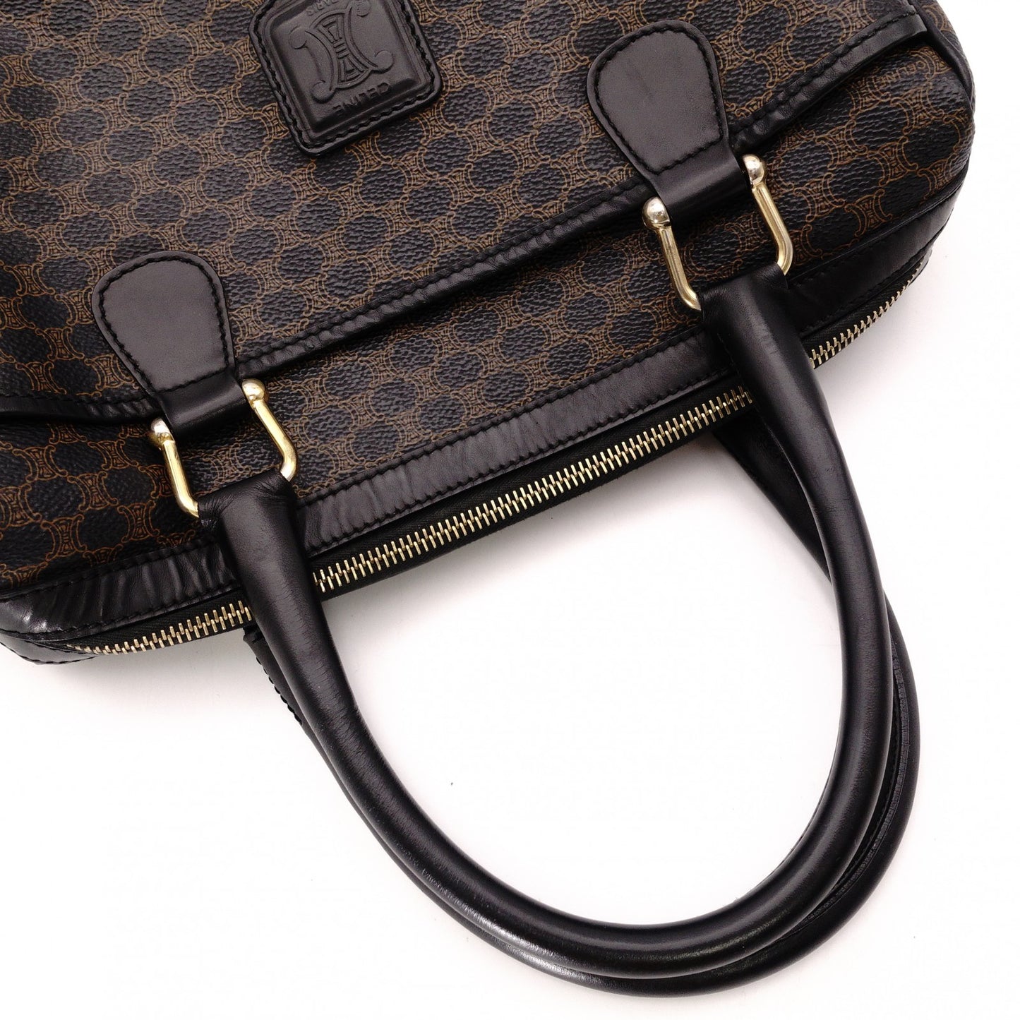 CELINE Macadam Handbag PVC Leather Black Brown