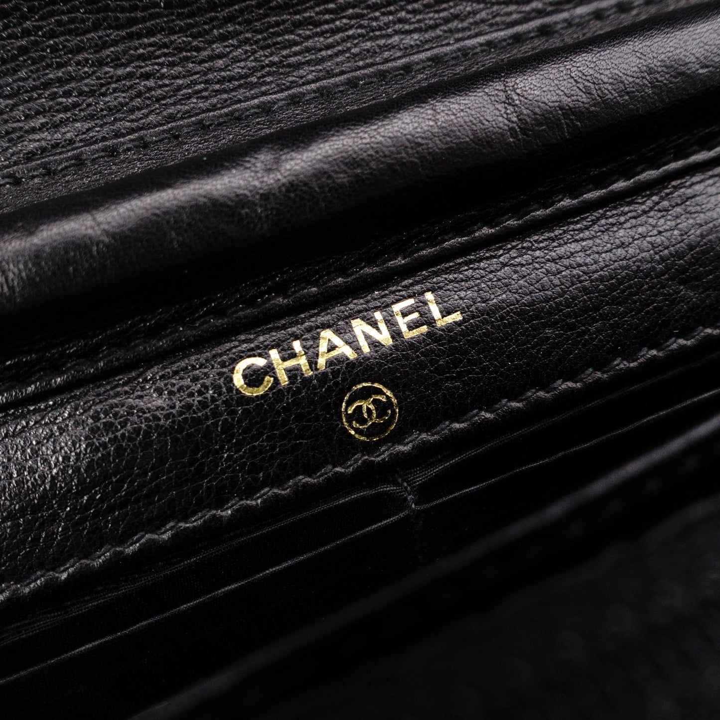 CHANEL Caviar Skin Chain Wallet Shoulder Bag, Leather, Black with Gold Hardware