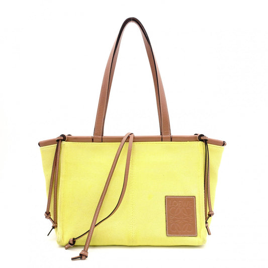 LOEWE Cushion Tote Small Tote Bag, Canvas/Leather, Yellow/Brown, Women's