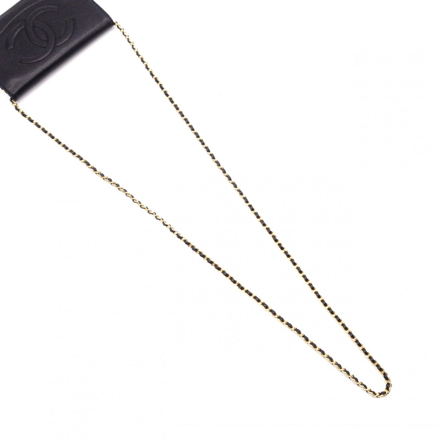 CHANEL Caviar Skin Chain Wallet Shoulder Bag, Leather, Black with Gold Hardware