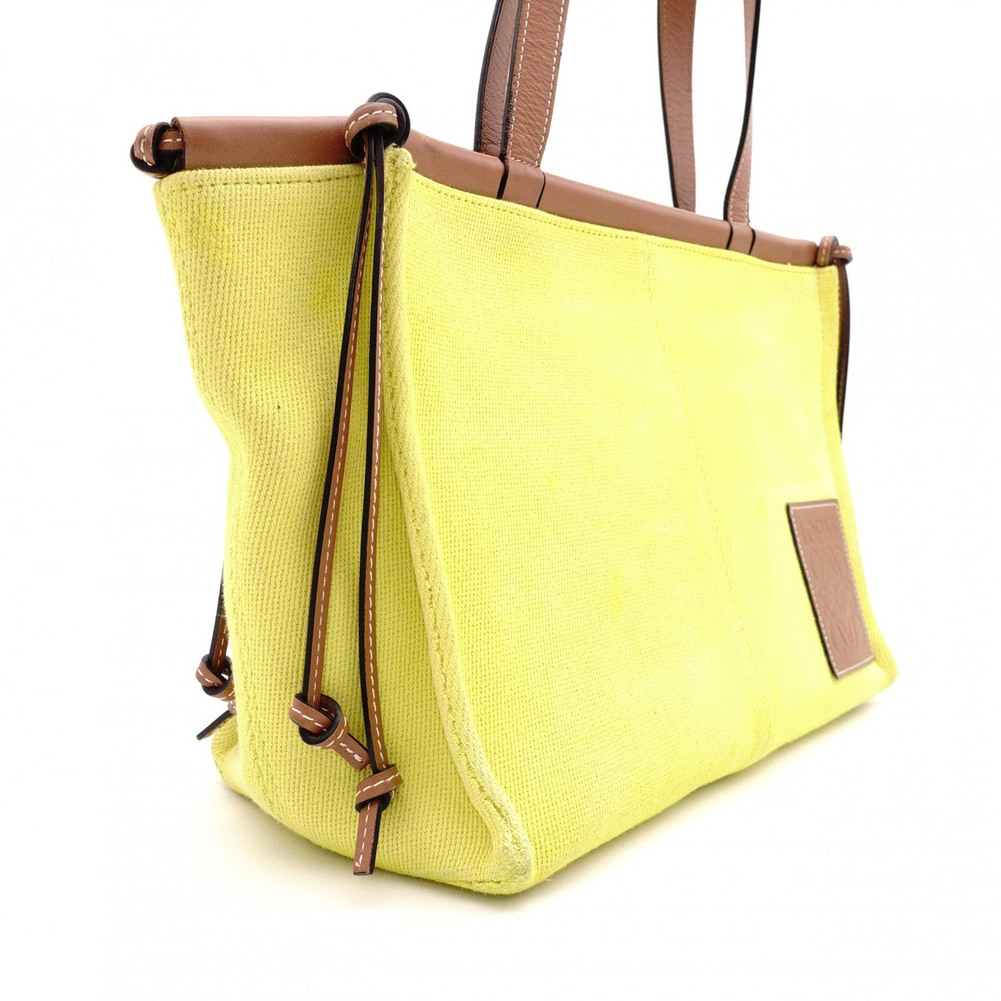 LOEWE Cushion Tote Small Tote Bag, Canvas/Leather, Yellow/Brown, Women's